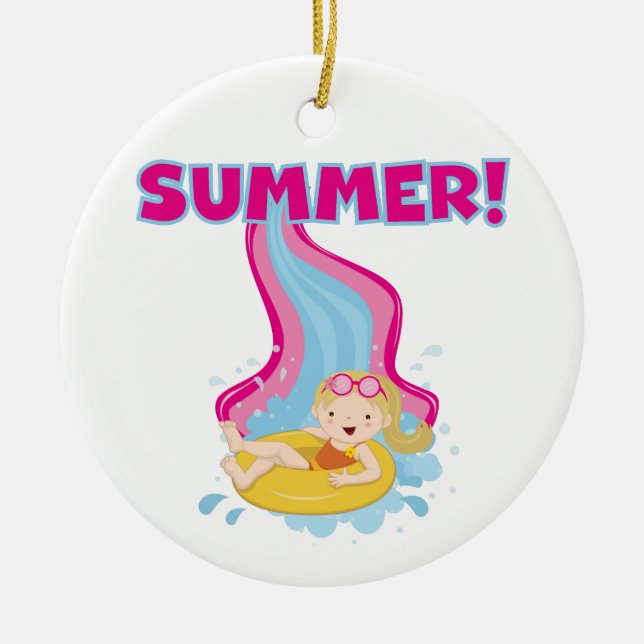 Blonde Girl Summer Ceramic Ornament (Front)