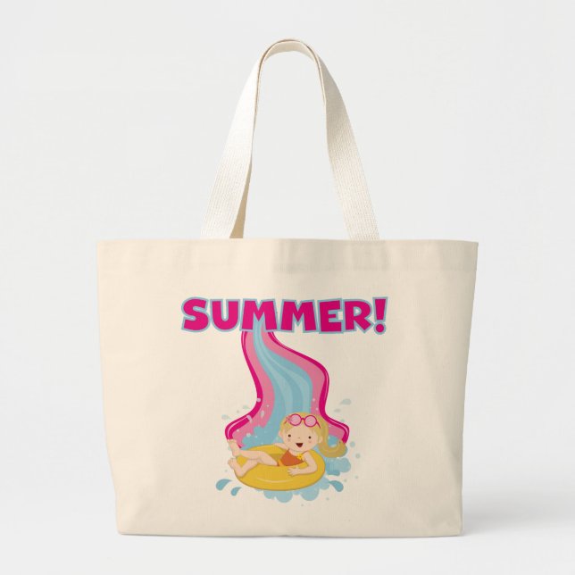 Blonde Girl Summer Large Tote Bag (Front)