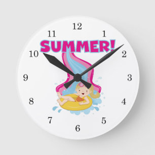 Blonde Girl Summer Round Clock