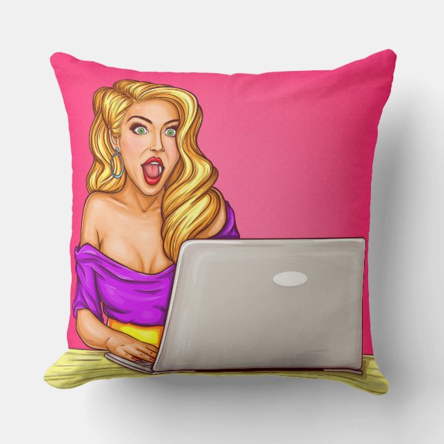 Blonde Girl Throw Pillow (Front)