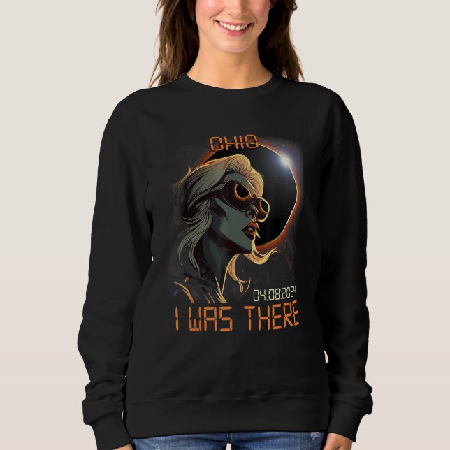 Blonde Girl Total Solar Eclipse 2024 Ohio Sweatshirt (Front)