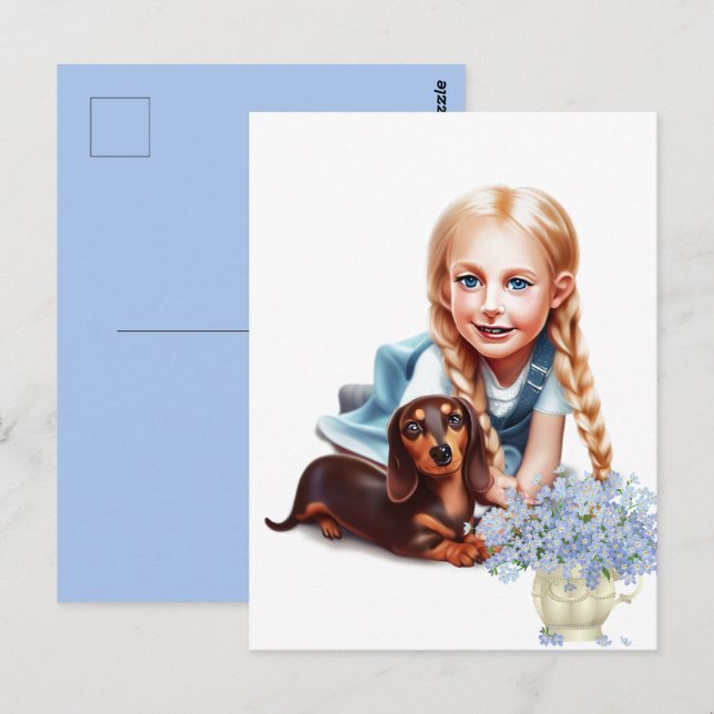 Blonde Girl with Dachshund Puppy  Postcard (Front/Back)
