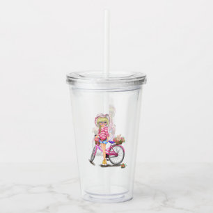 Blonde Girl with Pink Bike Acrylic Tumbler