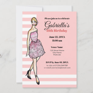 Blonde Girl with Pink Roses Cocktail Dress Invitation