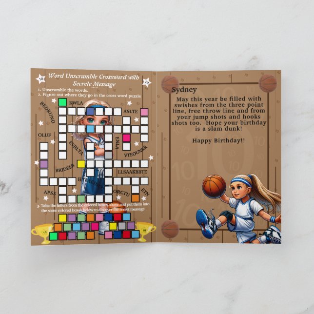 Blonde Girls Basketball Secret Message Birthday Card (Inside)