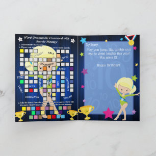 Blonde Girls Gymnastics Secret Message Birthday Card