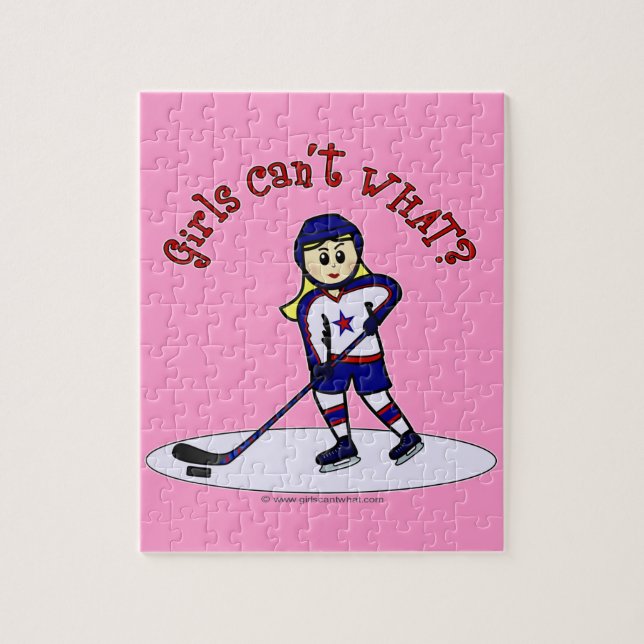 Blonde Girls Hockey Player Jigsaw Puzzle (Vertical)