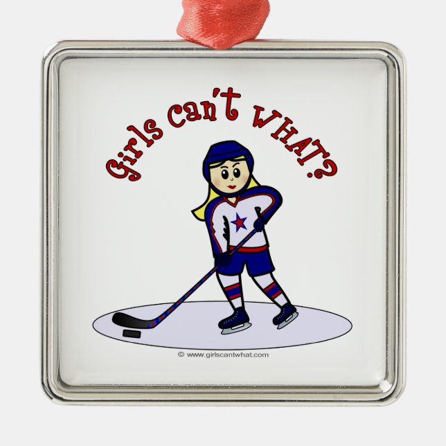 Blonde Girls Hockey Player Metal Ornament (Front)