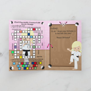Blonde Girls Karate Secret Message Happy Birthday Card