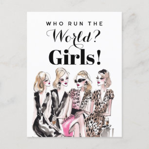Blonde girls leopard print dress watercolor  postcard