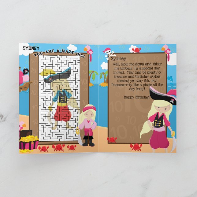 Blonde Girls Pirate You are A-Maze-ing Birthday Card (Inside)