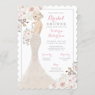 Blonde Glam Bride in Gown Bridal Shower Invitation