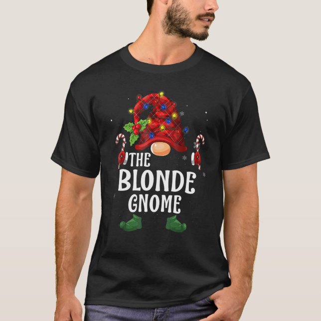 Blonde Gnome Buffalo Plaid Matching Family Christm T-Shirt (Front)