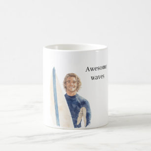Blonde Guy Surfer Surf Board Coffee Mug