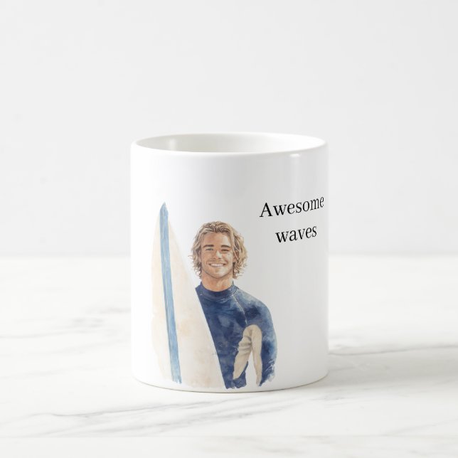 Blonde Guy Surfer Surf Board Coffee Mug (Center)