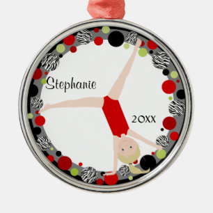Blonde Gymnast in Red, Black & Green Personalised Metal Tree Decoration