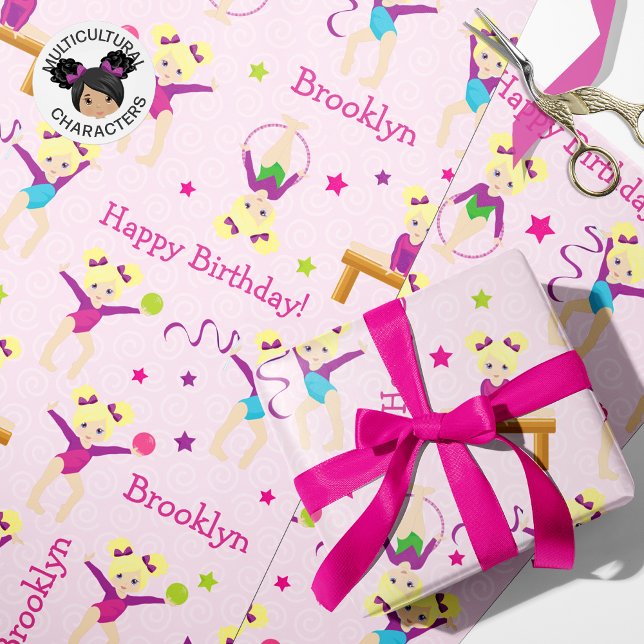 Blonde Gymnastics Birthday Wrapping Paper (Creator Uploaded)