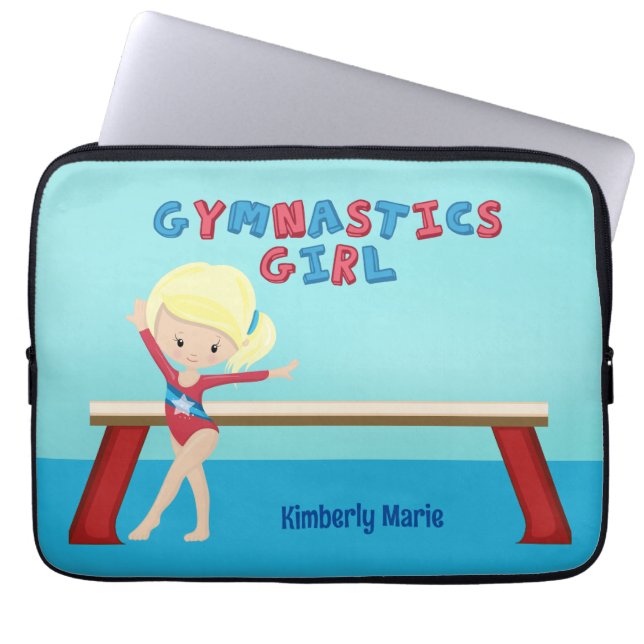 Blonde Gymnastics Girl Cute Personalised Kids Laptop Sleeve (Front)