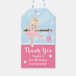 Blonde Hair Ballerina Pink Birthday Thank You Gift Tags