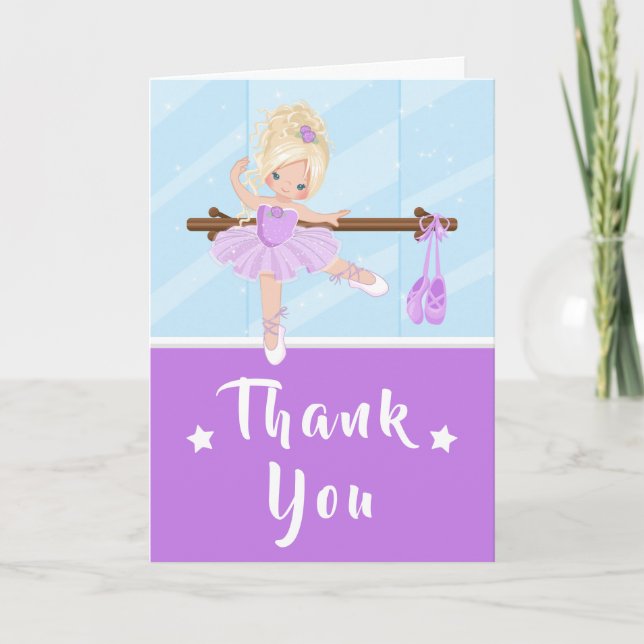 Blonde Hair Ballerina Purple Birthday Thank You Ca (Front)