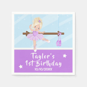 Blonde Hair Ballerina Purple Tutu Birthday Napkins