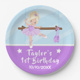 Blonde Hair Ballerina Purple Tutu Birthday Paper P Plate