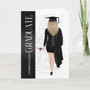 Blonde Hair Black Cap and Gown Female Graduate Car Card