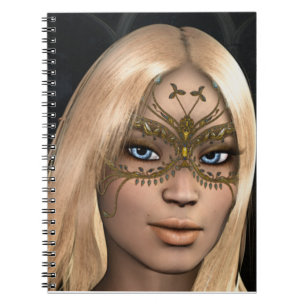 Blonde Hair Blue Eyes Golden Butterfly Mask Notebook