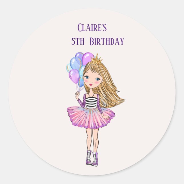Blonde Hair, Blue Eyes Princess Birthday Classic Round Sticker (Front)