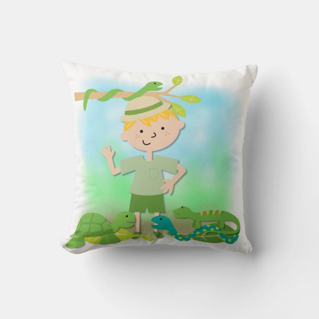 Blonde Hair Boy on Safari Pillow (Front)