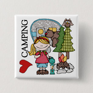 Blonde Hair Girl I Love Camping 15 Cm Square Badge