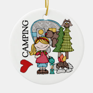 Blonde Hair Girl I Love Camping Ceramic Tree Decoration