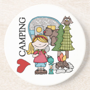 Blonde Hair Girl I Love Camping Coaster