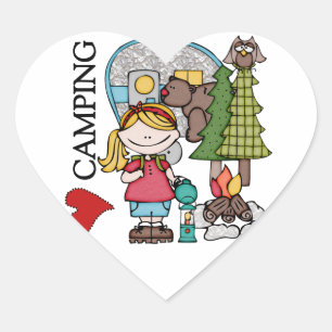 Blonde Hair Girl I Love Camping Heart Sticker