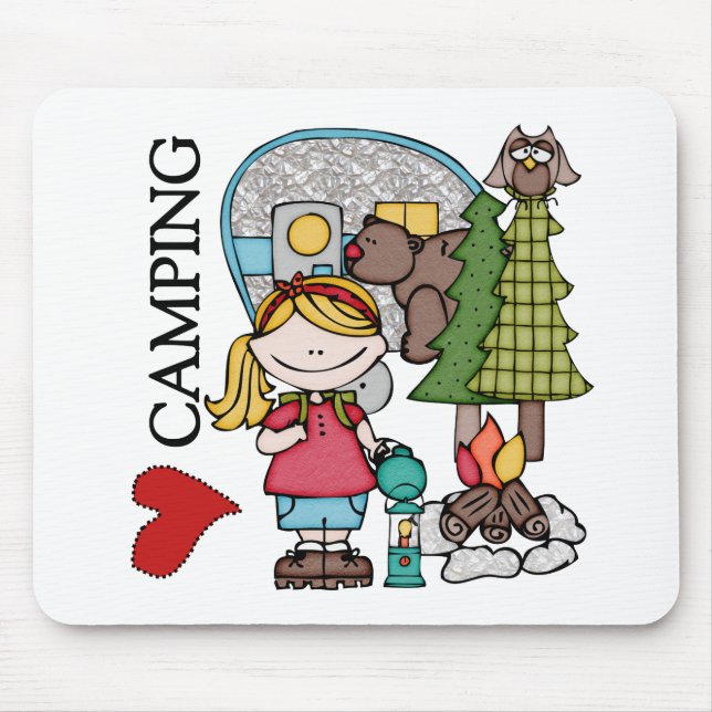 Blonde Hair Girl I Love Camping Mouse Pad (Front)