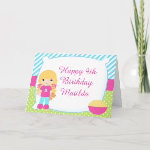 Blonde Hair Girl Sleepover Slumber Party Birthday Card