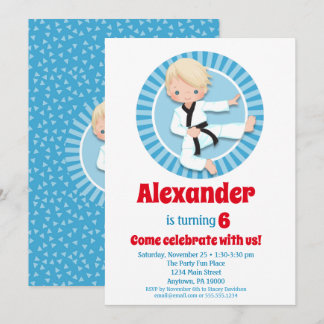 Blonde Hair Karate Judo Boys Birthday Invitation