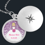Blonde Hair Lavender Wedding Flower Girl Necklace<br><div class="desc">Unique gifts for blonde bridesmaids. Keepsake Necklaces Choose either Silver Plated Gold Finish or Sterling Silver Unique Personalised Custom !st Christmas Gift Wedding Keepsake Wedding Party Necklaces - to change background colour - click customise - click edit - choose last tool in drop down menu and choose from one of...</div>