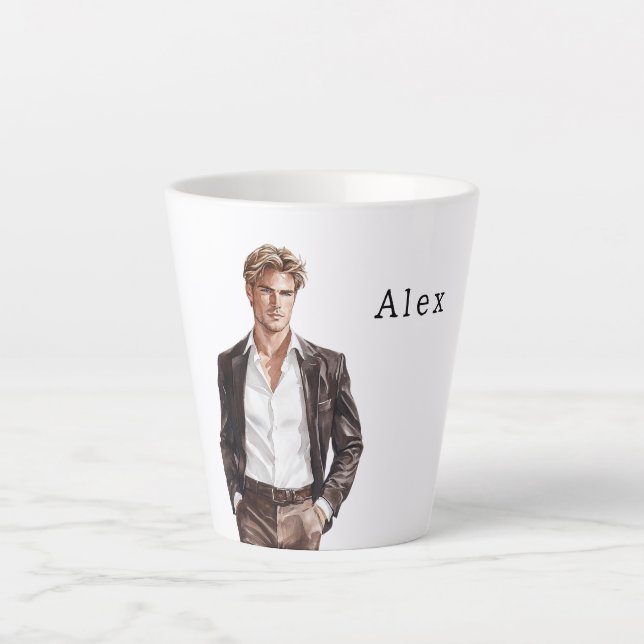 Blonde Hair Man Brown Jacket Latte Mug (Front)