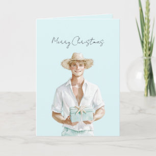 Blonde Hair Man Christmas   Card
