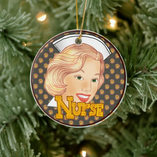 Blonde hair nurse  ceramic ornament (Tree)