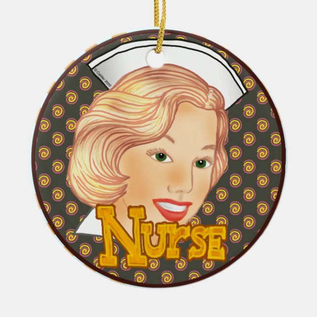 Blonde hair nurse  ceramic ornament (Front)