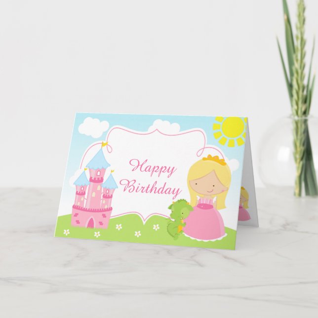 Blonde Hair Princess and Dragon  Card (Front)