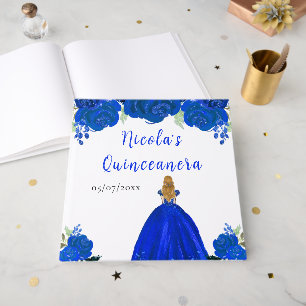 Blonde Hair Princess Blue Quinceanera Guest Book