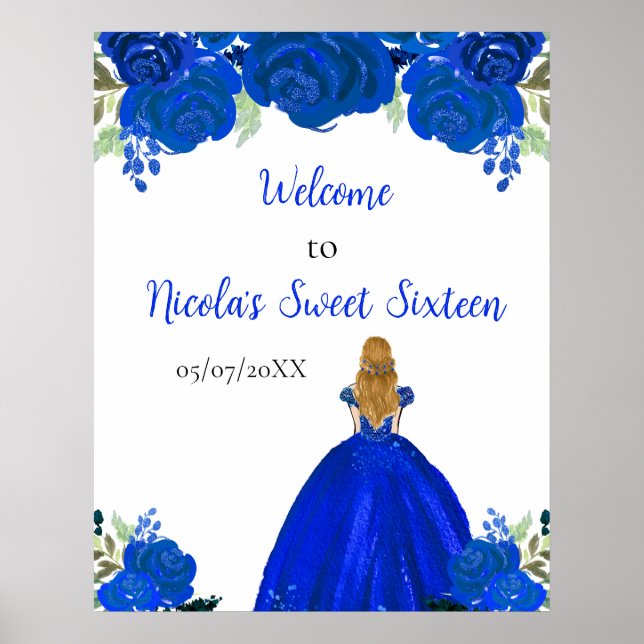 Blonde Hair Princess Blue Sweet Sixteen Welcome Poster (Front)