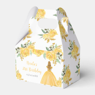 Blonde Hair Princess Gold Floral Birthday Party Favour Box