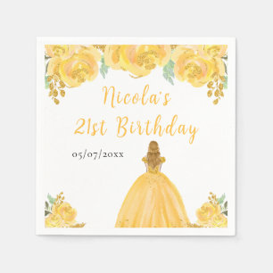 Blonde Hair Princess Gold Floral Birthday Party Napkin
