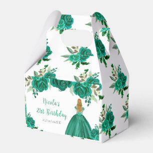 Blonde Hair Princess Green Floral Birthday Party Favour Box