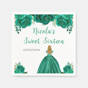 Blonde Hair Princess Green Floral Sweet Sixteen Napkin
