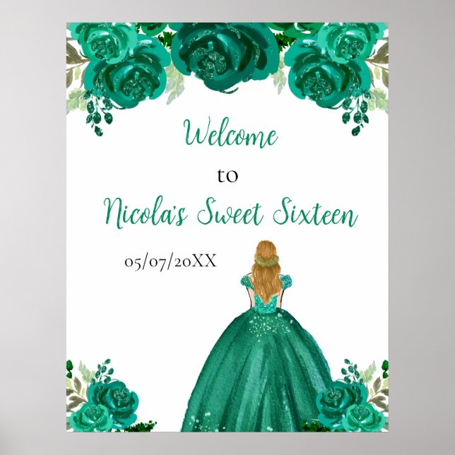 Blonde Hair Princess Green Sweet Sixteen Welcome Poster (Front)